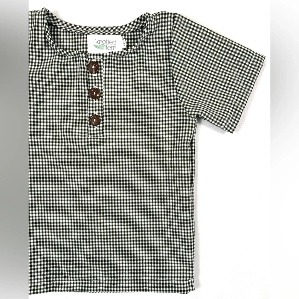 KNOTTED FERN Toddler Girls Short Sleeve Tunic 2T Green Gingham‎ Neutral Fall